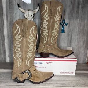 Idyllwind Somethin Bad Suede Tall Snip Toe Buckle Western Boots Womens 7.5 B